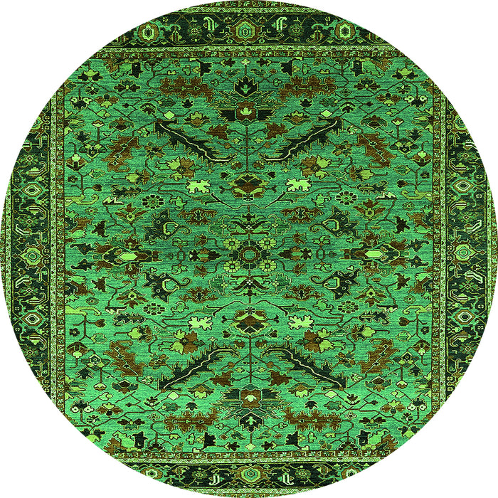 Round Machine Washable Oriental Green Industrial Area Rugs, wshurb2327grn