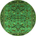 Round Machine Washable Oriental Green Industrial Area Rugs, wshurb2327grn