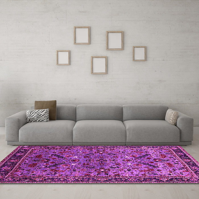 Machine Washable Oriental Pink Industrial Rug in a Living Room, wshurb2327pnk