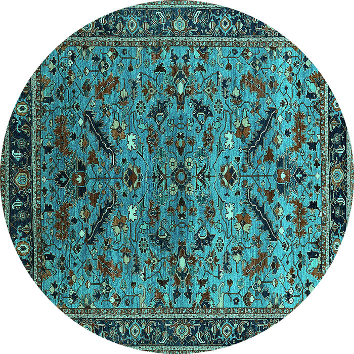 Round Machine Washable Oriental Turquoise Industrial Area Rugs, wshurb2327turq