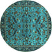 Round Machine Washable Oriental Turquoise Industrial Area Rugs, wshurb2327turq