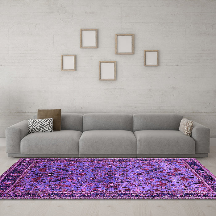 Machine Washable Oriental Purple Industrial Area Rugs in a Living Room, wshurb2327pur