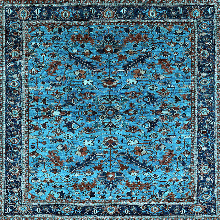 Square Machine Washable Oriental Light Blue Industrial Rug, wshurb2327lblu