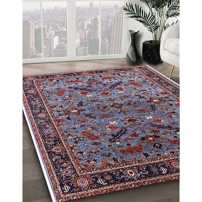 Mid-Century Modern Dark Gray Oriental Rug in Family Room, urb2327