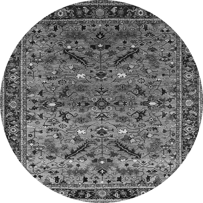 Round Machine Washable Oriental Gray Industrial Rug, wshurb2327gry