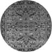 Round Machine Washable Oriental Gray Industrial Rug, wshurb2327gry