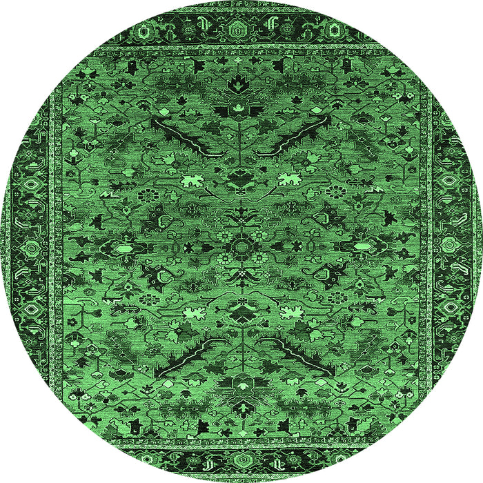 Round Machine Washable Oriental Emerald Green Industrial Area Rugs, wshurb2327emgrn
