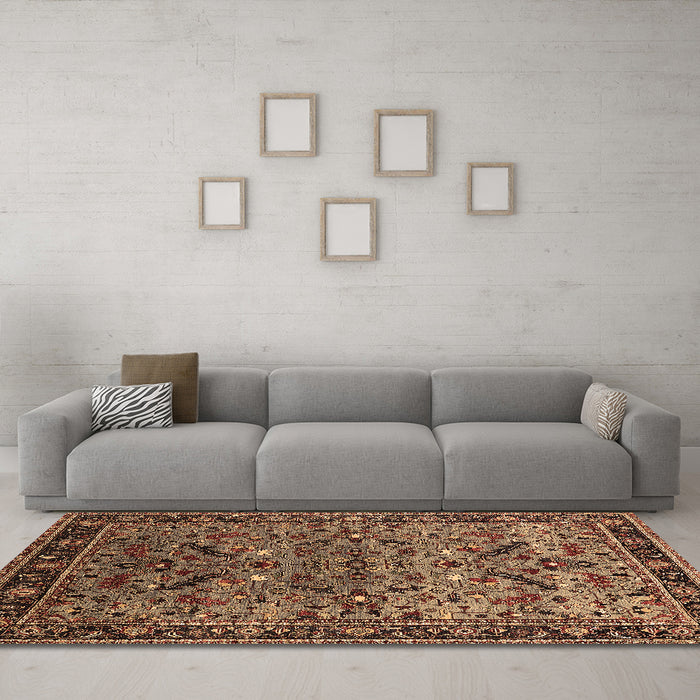 Machine Washable Oriental Brown Industrial Rug in a Living Room,, wshurb2327brn