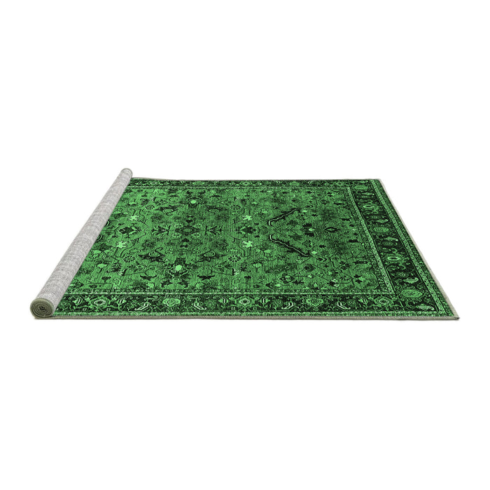 Sideview of Machine Washable Oriental Emerald Green Industrial Area Rugs, wshurb2327emgrn