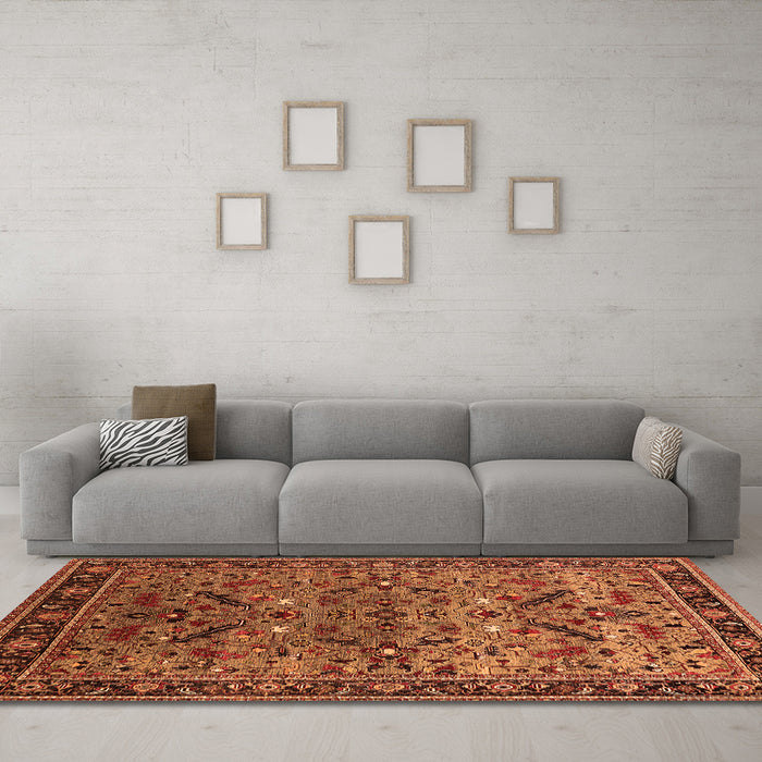 Machine Washable Oriental Orange Industrial Area Rugs in a Living Room, wshurb2327org