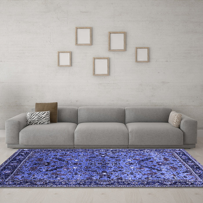 Machine Washable Oriental Blue Industrial Rug in a Living Room, wshurb2327blu