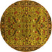 Round Machine Washable Oriental Yellow Industrial Rug, wshurb2327yw