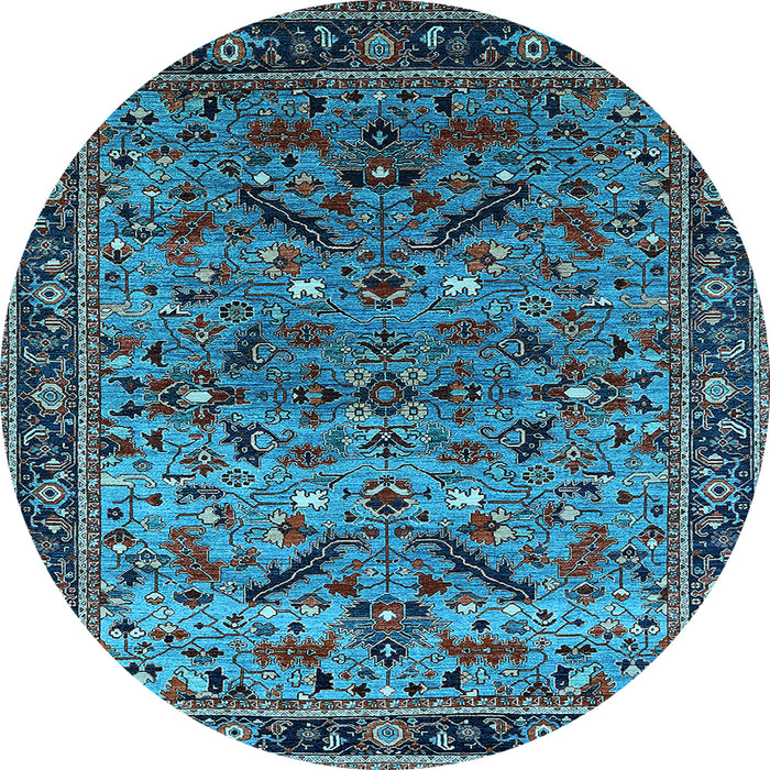 Round Machine Washable Oriental Light Blue Industrial Rug, wshurb2327lblu