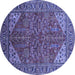 Round Machine Washable Oriental Blue Industrial Rug, wshurb2328blu