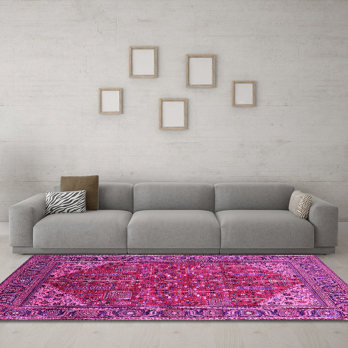 Machine Washable Oriental Pink Industrial Rug in a Living Room, wshurb2328pnk