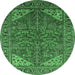 Round Machine Washable Oriental Emerald Green Industrial Area Rugs, wshurb2328emgrn