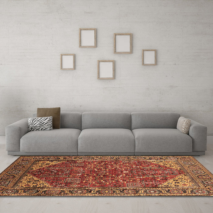 Machine Washable Oriental Brown Industrial Rug in a Living Room,, wshurb2328brn