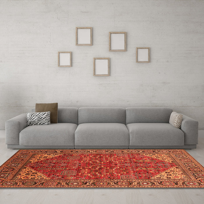 Machine Washable Oriental Orange Industrial Area Rugs in a Living Room, wshurb2328org
