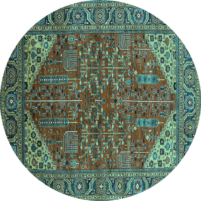 Round Machine Washable Oriental Turquoise Industrial Area Rugs, wshurb2328turq