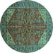 Round Machine Washable Oriental Turquoise Industrial Area Rugs, wshurb2328turq