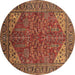 Round Machine Washable Oriental Brown Industrial Rug, wshurb2328brn