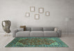 Machine Washable Oriental Turquoise Industrial Area Rugs in a Living Room,, wshurb2328turq