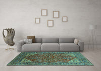 Machine Washable Oriental Turquoise Industrial Rug, wshurb2328turq