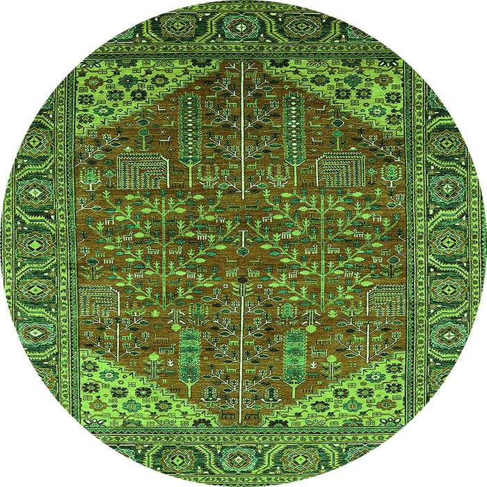 Round Machine Washable Oriental Green Industrial Area Rugs, wshurb2328grn