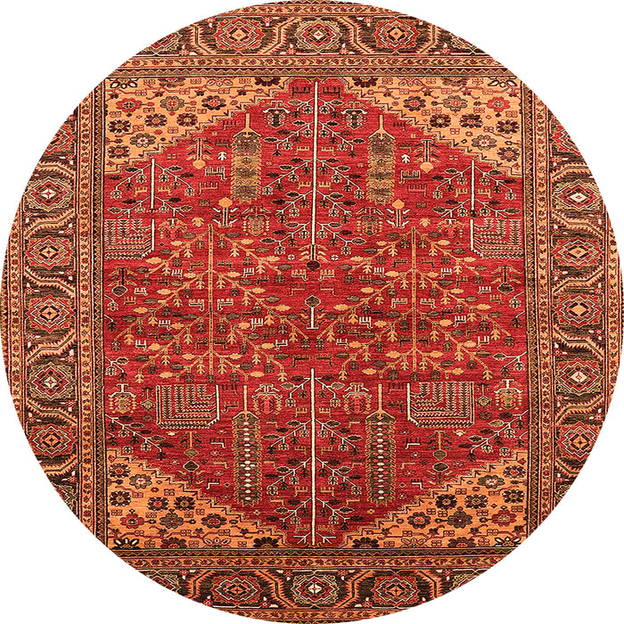 Round Machine Washable Oriental Orange Industrial Area Rugs, wshurb2328org
