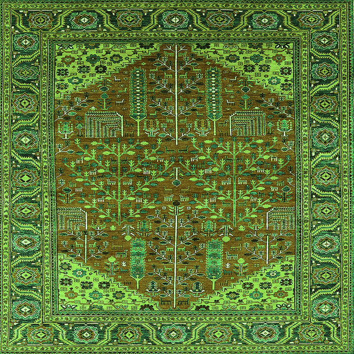 Square Machine Washable Oriental Green Industrial Area Rugs, wshurb2328grn