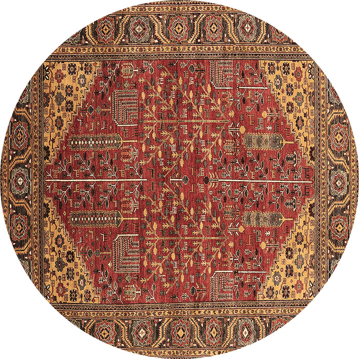 Round Oriental Brown Industrial Rug, urb2328brn