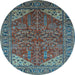 Round Machine Washable Oriental Light Blue Industrial Rug, wshurb2328lblu