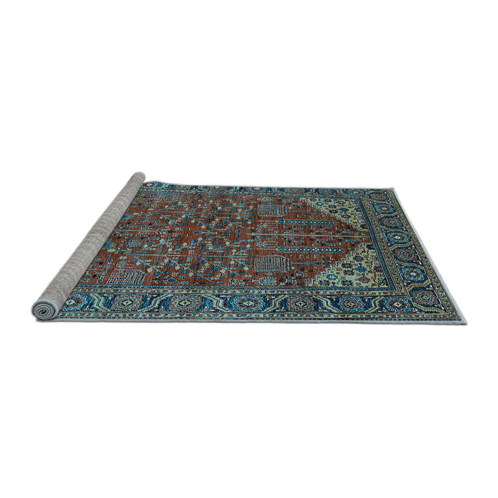 Sideview of Machine Washable Oriental Light Blue Industrial Rug, wshurb2328lblu