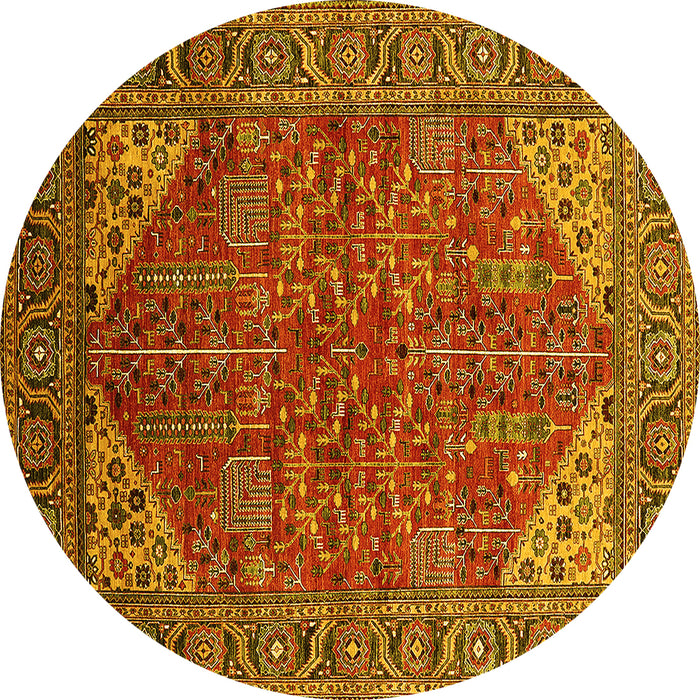Round Machine Washable Oriental Yellow Industrial Rug, wshurb2328yw