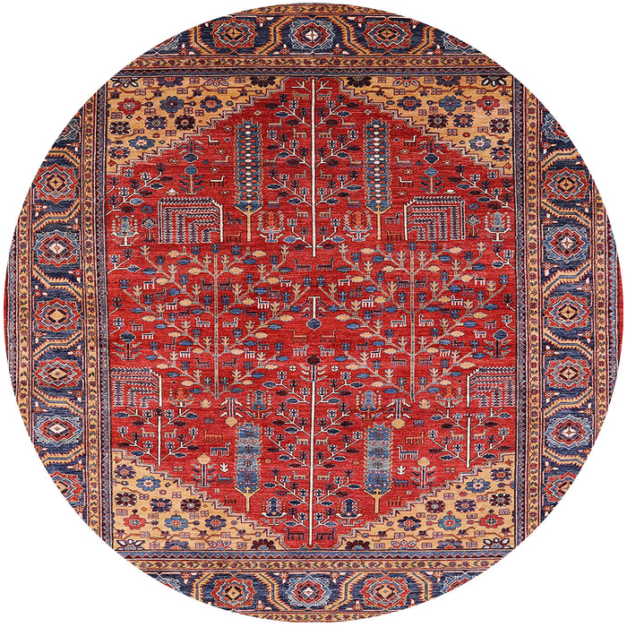 Round Mid-Century Modern Red Oriental Rug, urb2328
