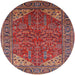 Round Mid-Century Modern Red Oriental Rug, urb2328