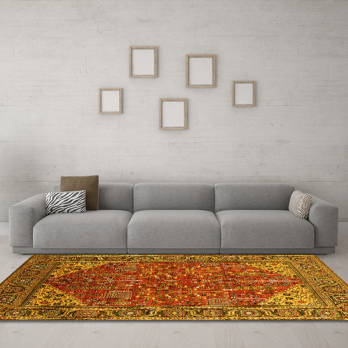 Machine Washable Oriental Yellow Industrial Rug in a Living Room, wshurb2328yw