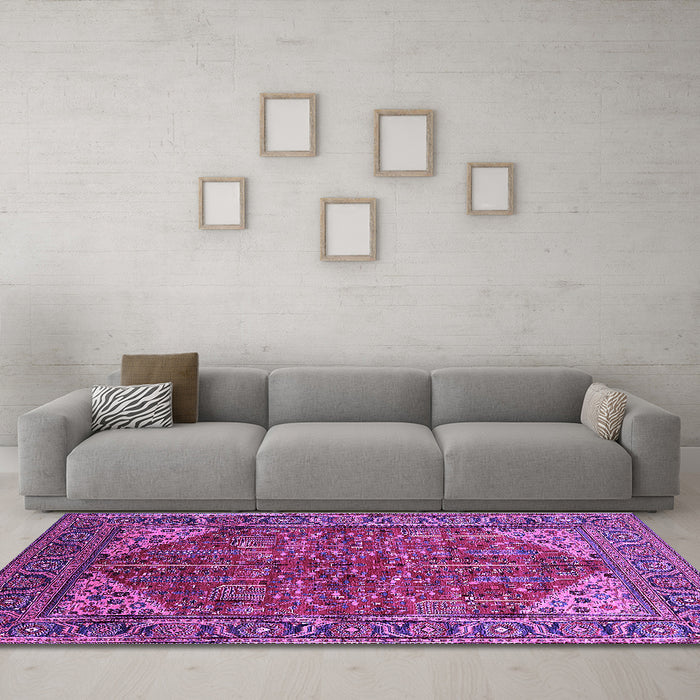 Machine Washable Oriental Purple Industrial Area Rugs in a Living Room, wshurb2328pur