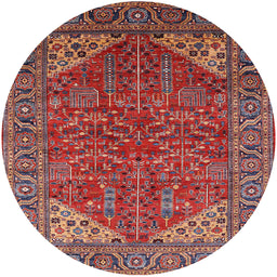 Round Machine Washable Industrial Modern Tomato Red Rug, wshurb2328