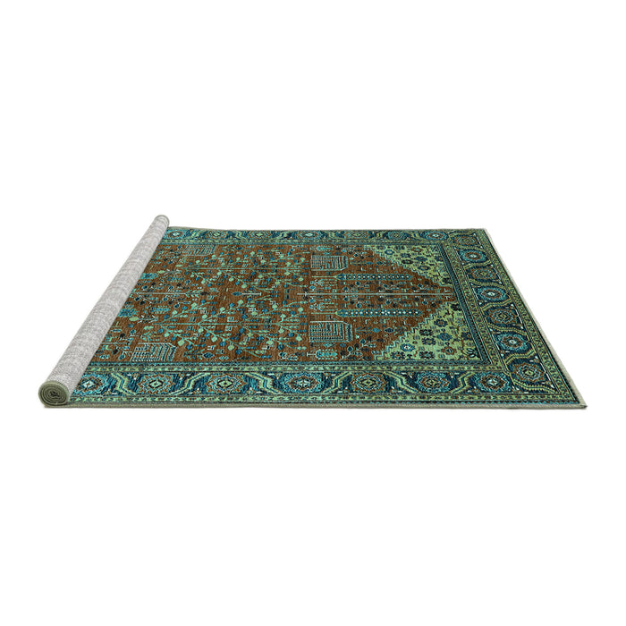 Sideview of Machine Washable Oriental Turquoise Industrial Area Rugs, wshurb2328turq