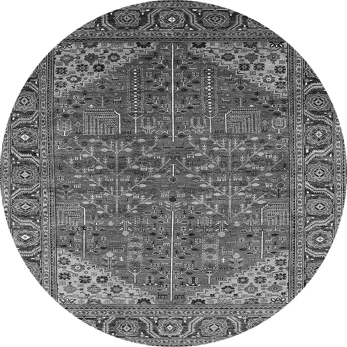 Round Machine Washable Oriental Gray Industrial Rug, wshurb2328gry