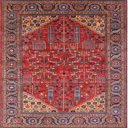 Square Mid-Century Modern Red Oriental Rug, urb2328