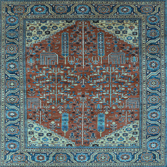 Square Machine Washable Oriental Light Blue Industrial Rug, wshurb2328lblu