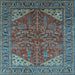 Square Machine Washable Oriental Light Blue Industrial Rug, wshurb2328lblu