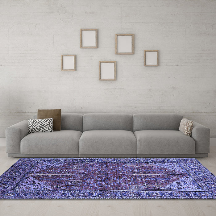 Machine Washable Oriental Blue Industrial Rug in a Living Room, wshurb2328blu