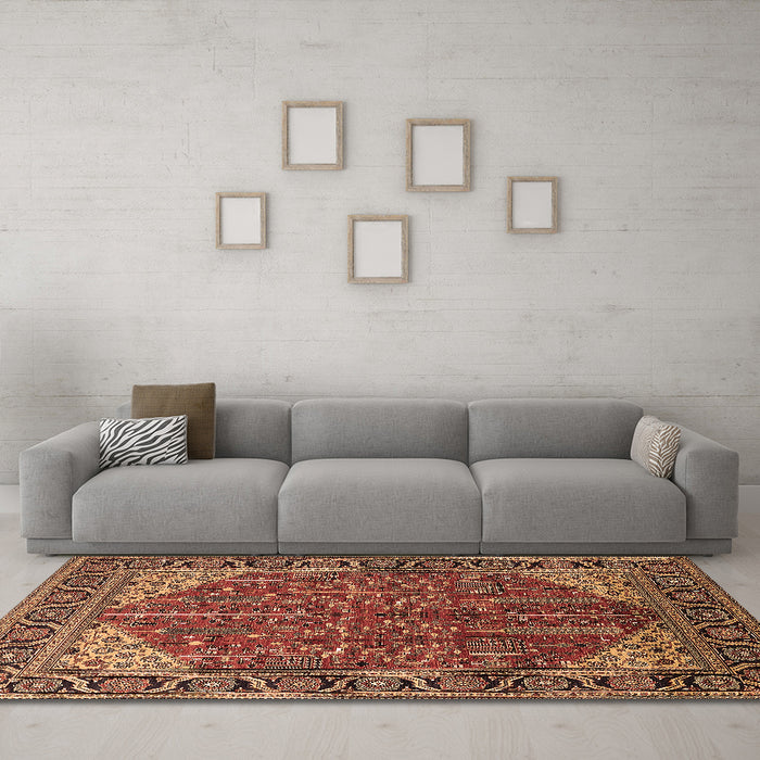 Machine Washable Oriental Brown Industrial Rug in a Living Room,, wshurb2329brn