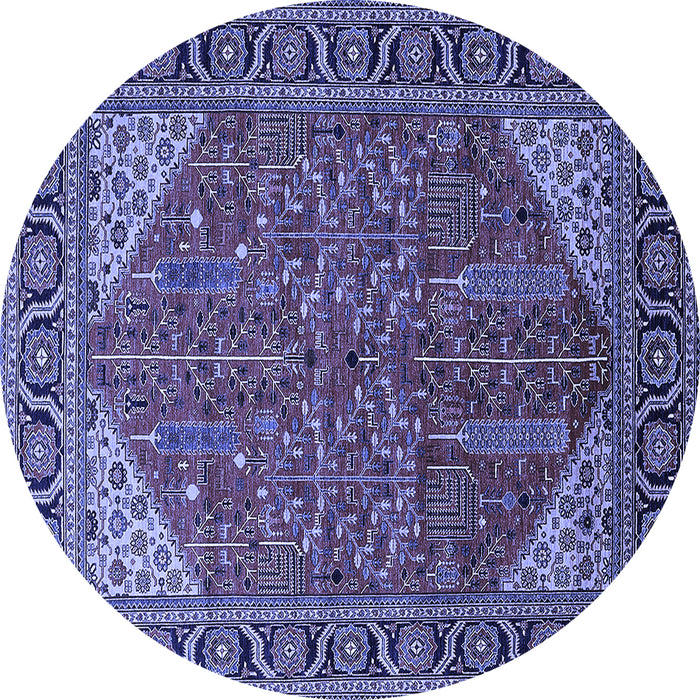 Round Oriental Blue Industrial Rug, urb2329blu