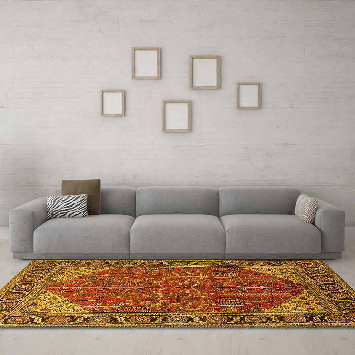 Machine Washable Oriental Yellow Industrial Rug in a Living Room, wshurb2329yw