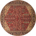 Round Machine Washable Oriental Brown Industrial Rug, wshurb2329brn