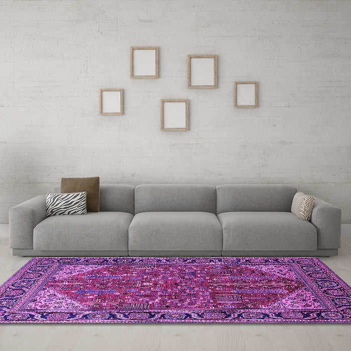 Machine Washable Oriental Purple Industrial Area Rugs in a Living Room, wshurb2329pur